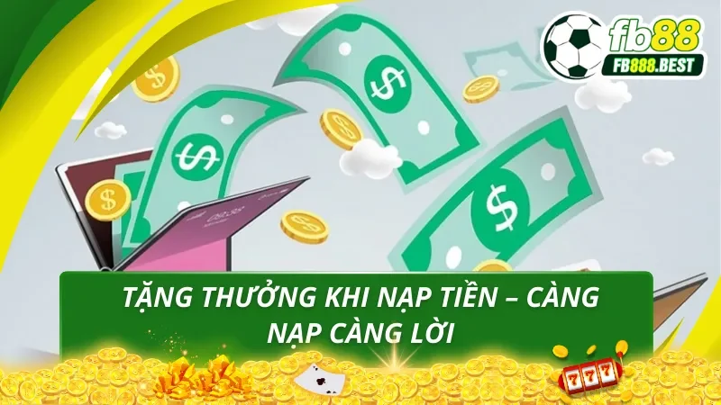 Tặng thưởng nạp tiền khi chơi tại FB88